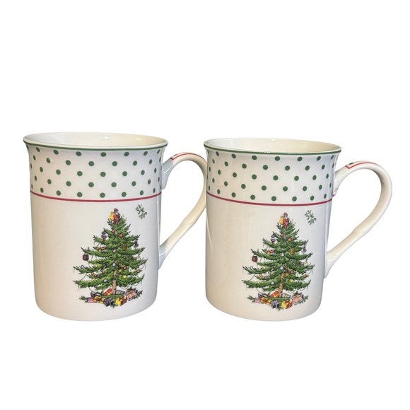 Spode Other - Spode Christmas Tree Polka Dot Mug Set of 2 Ceramic Coffee Tea‎ Cups T2403